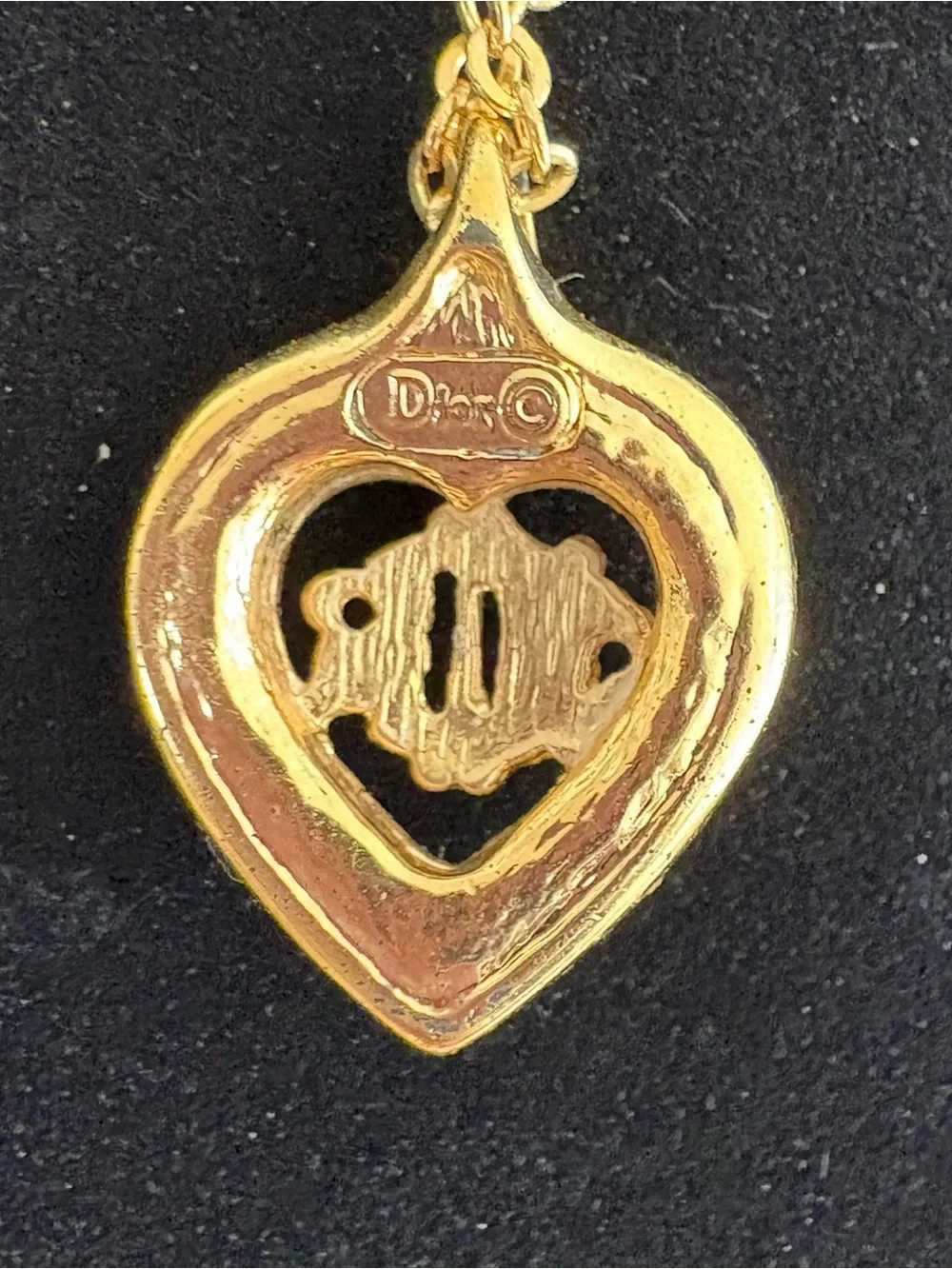 Dior Gold Heart Locket Necklace with Crystal Accents